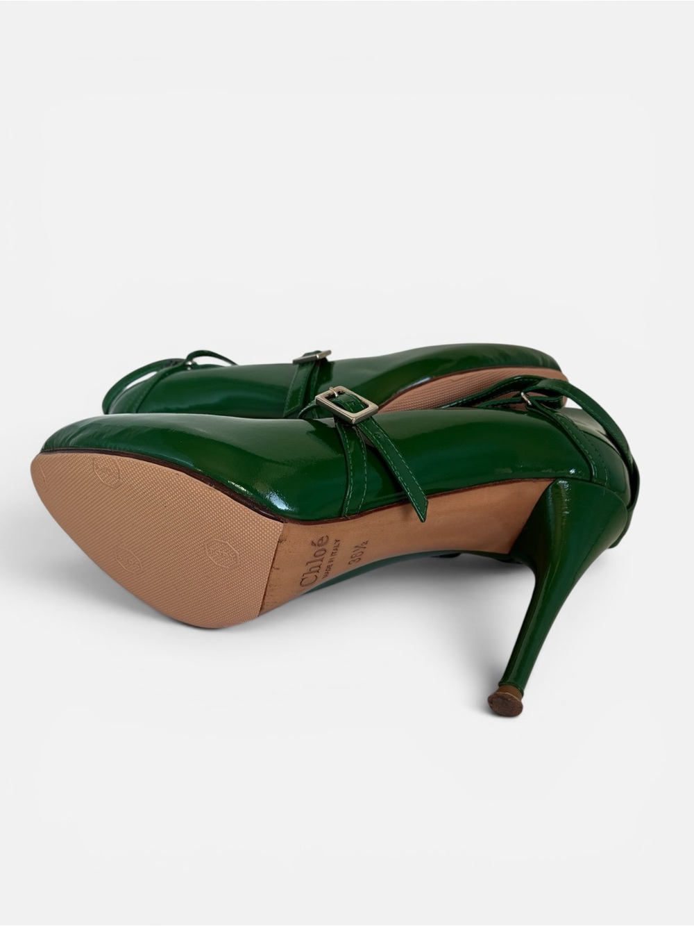 Chloe Green Patent Leather Peep-Toe Strappy Heels - Picture 5 of 5